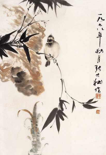 张大壮 竹鸟 镜心
